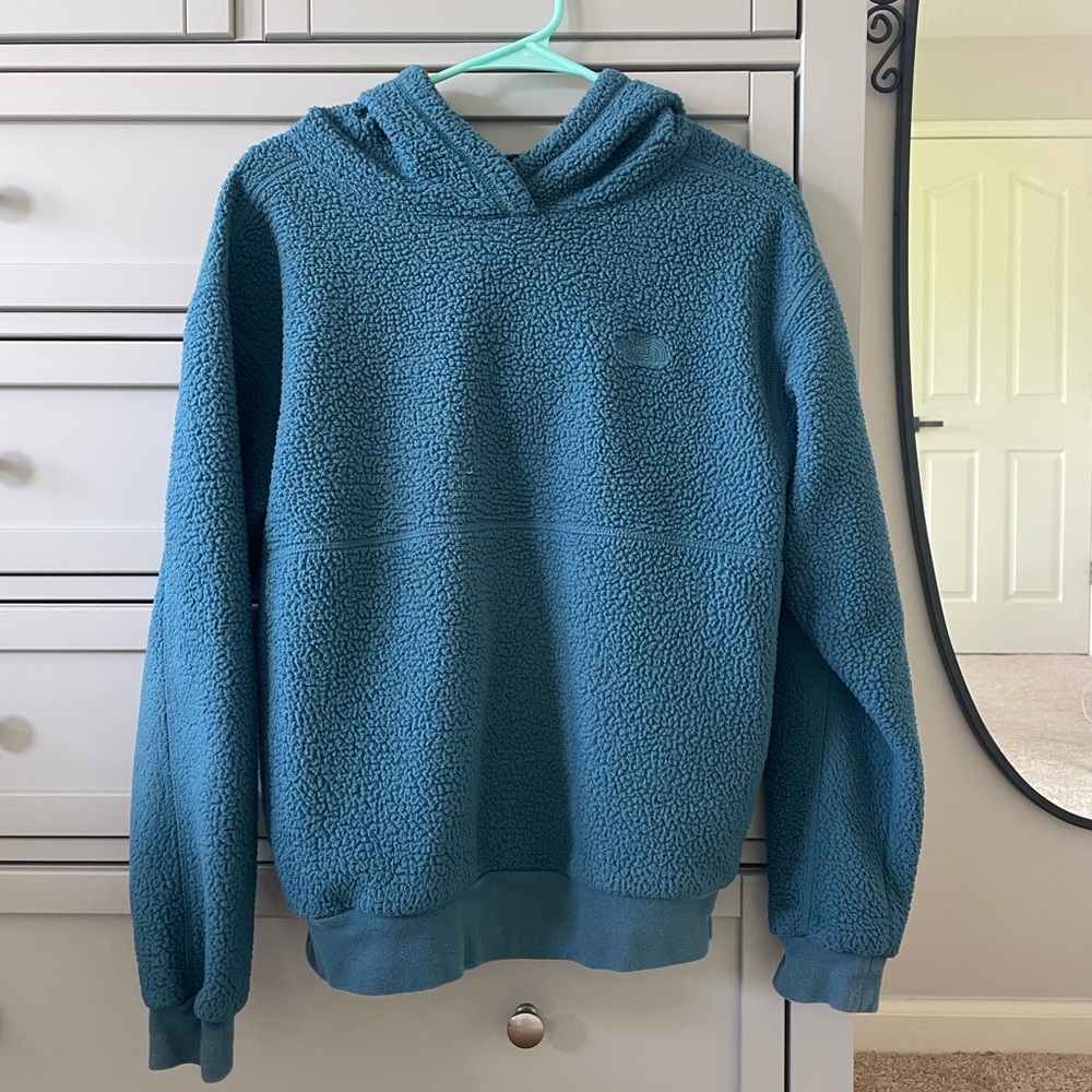 the north face fuzzy blue hoodie
